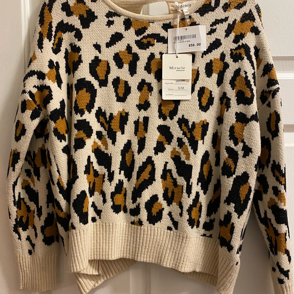 NWT Cheetah Sweater with open back